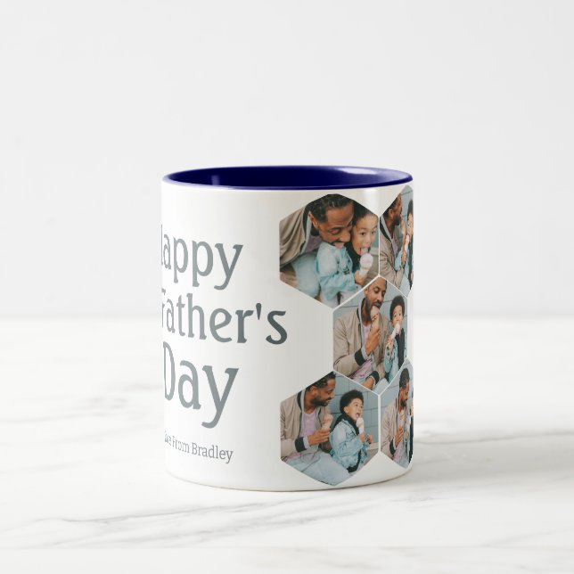 Enkel fotosamling i elegant Fars dag Hexagon Två-Tonad Mugg (Center)