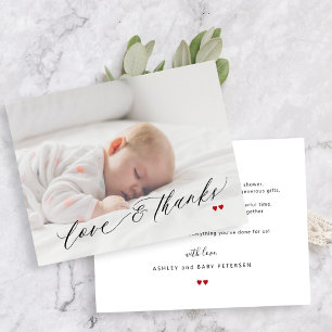 Enkel fotosida för baby shower med tack och kärlek kort