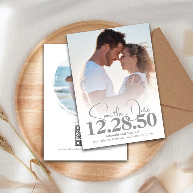 Enkel Fotospara datum Bröllop Spara Datumet (Save the date photo card with modern typography. )