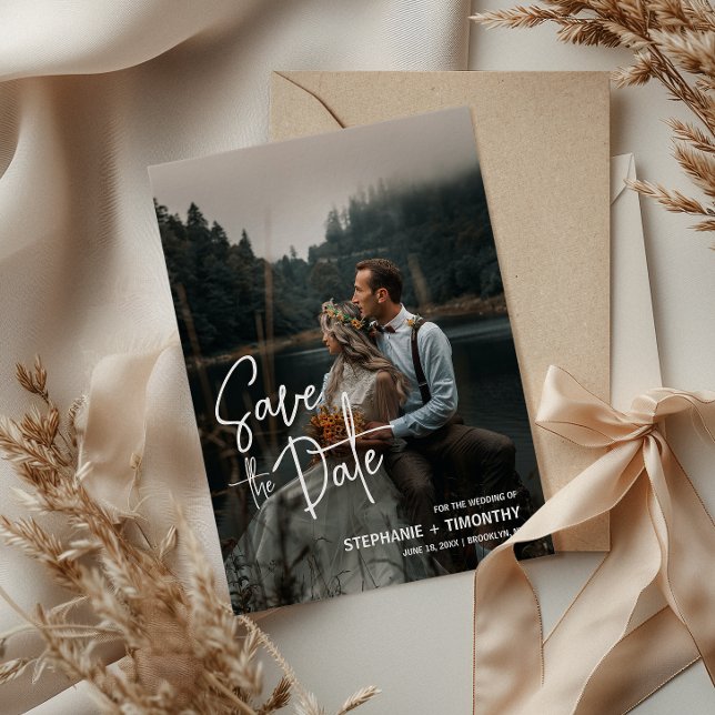 Enkel fotospara datum QR-kod Bröllop Inbjudningar (Simplify your RSVP with our QR code save-the-date, adding an unforgettable touch to your special day)