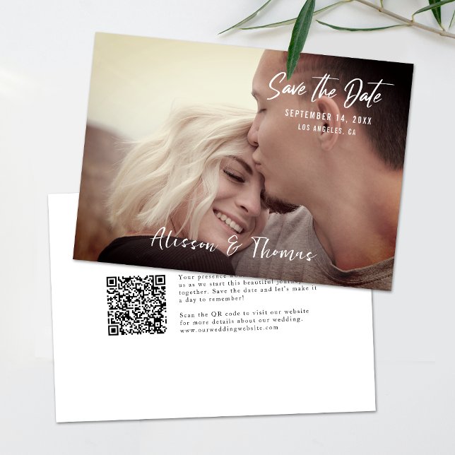 Enkel fotospara datuminbjudan för QR-kod Inbjudningar (Simplify your RSVP with our QR code save-the-date, adding an unforgettable touch to your special day)