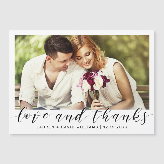 Enkel fotosvart skript Vit Bröllop Tack (Framsida)