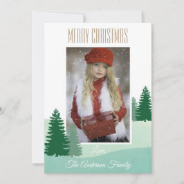 Enkel fotoutjulig Helgdag i Gräs Träd Julkort