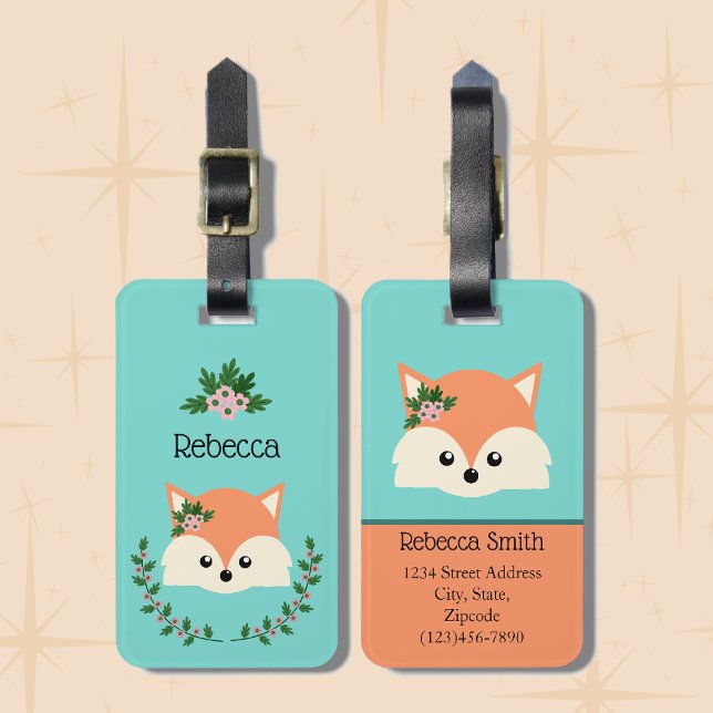 Enkel fox-Personlig Bagagebricka (Cute Adorable Personalized Cartoon Fox Luggage Tags.)