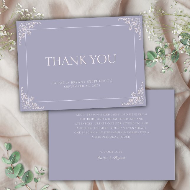 Enkel Fransk för Elegant Lilac ReEmergency Era Brö Tack Kort (simple purple and blush pink french lilac colors wedding event thank you cards with message no photo)