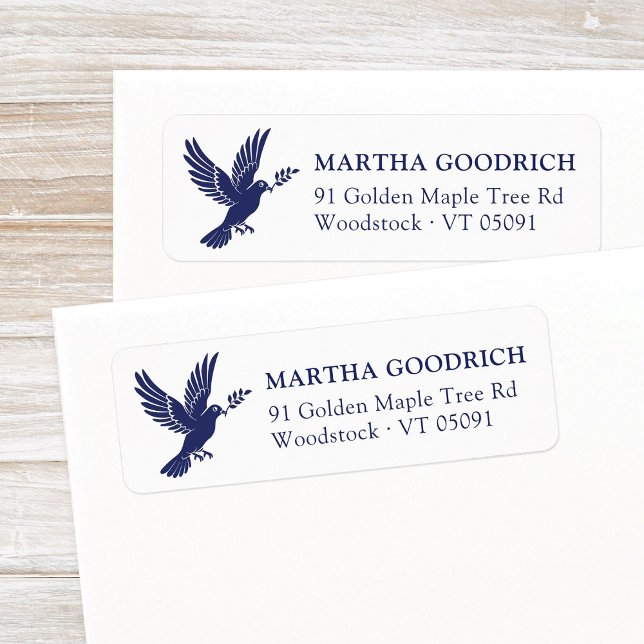 Enkel fredsduva för Elegant Deep Blue-Returadress Returadress Etikett (Peace on Earth, Peace Dove, navy blue Christmas return address label with elegant style.)