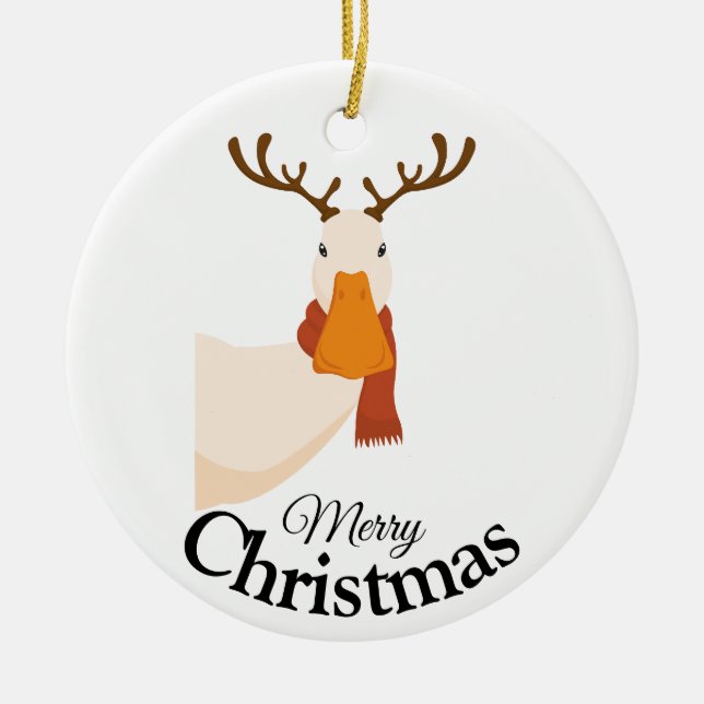 Enkel funny Tecknad God jul Anka Julgransprydnad Keramik (Framsidan)