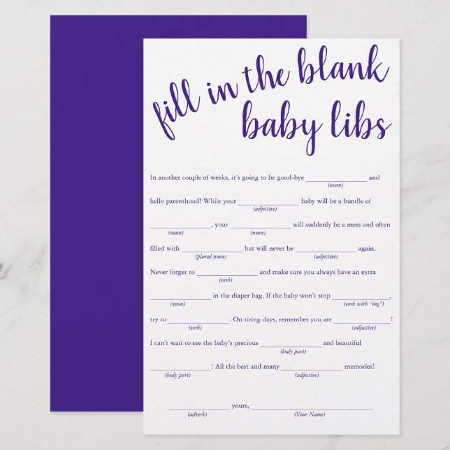 Enkel fyllning i blankstegen | Lila Shower-spel (Fram/baksida)