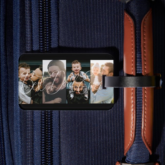 Enkel fyra foto Collage Best Pappa-skript Bagagebricka (Baksida Insitu 2)