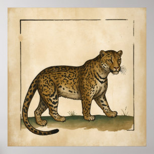 Enkel gammal Stil Leopard Art Poster