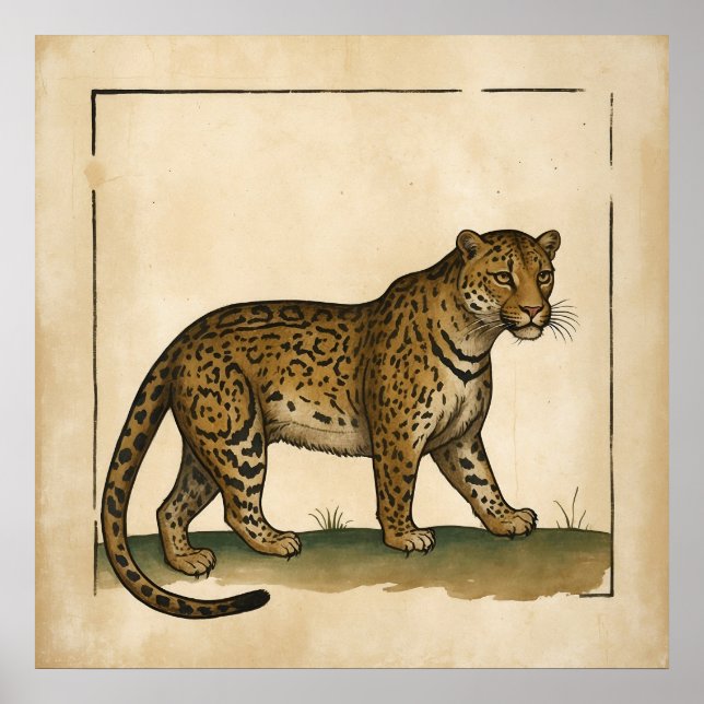 Enkel gammal Stil Leopard Art Poster (Framsidan)