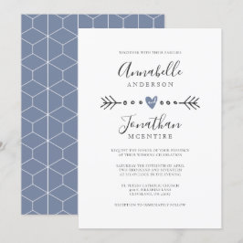 Enkel geometri Hjärta och Pil Dusty Blue Bröllop Inbjudningar