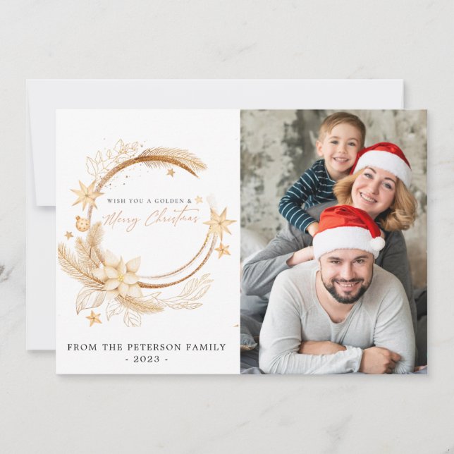 Enkel Geometric Golden Blommigt Helgdag Crad Inbjudningar (Framsida)