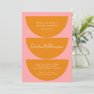 Enkel geometrisk Orange för Rosa Modern Möhippa Inbjudningar