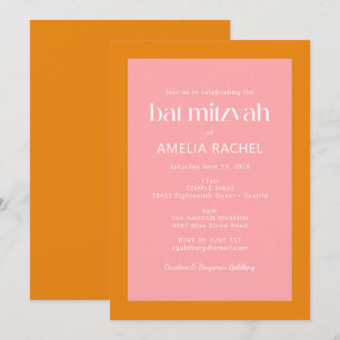 Enkel geometrisk Rosa och Orange Bat mitzvah Inbjudningar