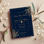 Enkel geometrisk väderbädd med blå blommigt guld inbjudningar<br><div class="desc">Den minimalistiska geometriska marinblått och guld-blommigtens bröllopsinbjudan är perfekt för alla klassmässiga och sofistikerade ceremonier. Den här krävande eleganten som bländar guld blommigt ram gigly är perfekt för trendig- och snyggt-paret. Anpassa den här designen med egen information om meddelande och personlig. Alla designer skrivs ut.</div>