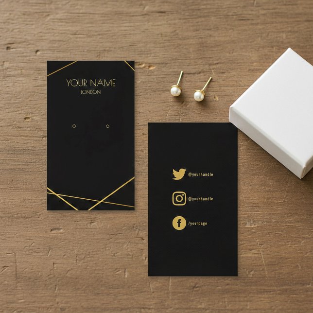 Enkel geometrisk visning för guld-jordning visitkort (Simple geometric gold earring miniature display business card.)