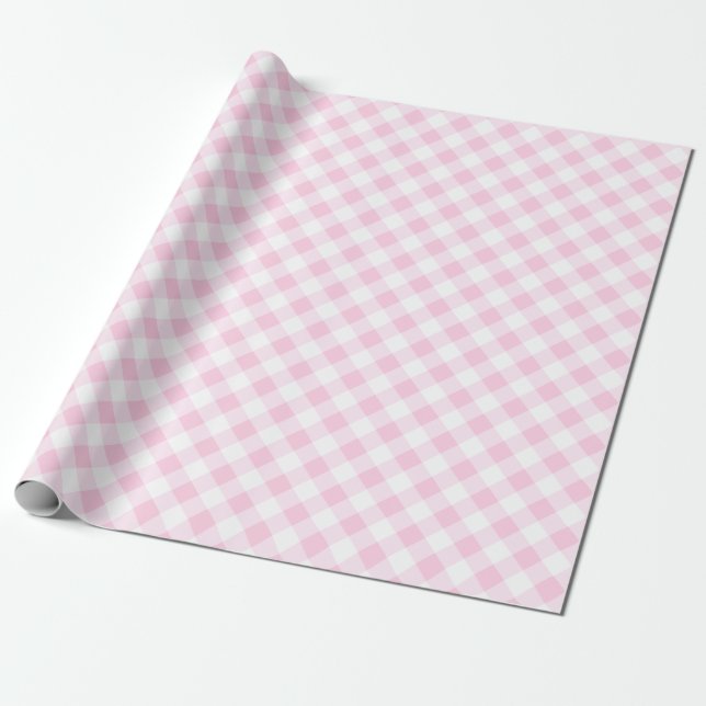 Enkel Gingham Wrapping papper Pastel Rosa Presentpapper (Utrullad)