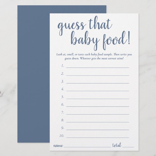 Enkel gissning på Baby | Dusty Blue Game Card (Fram/baksida)