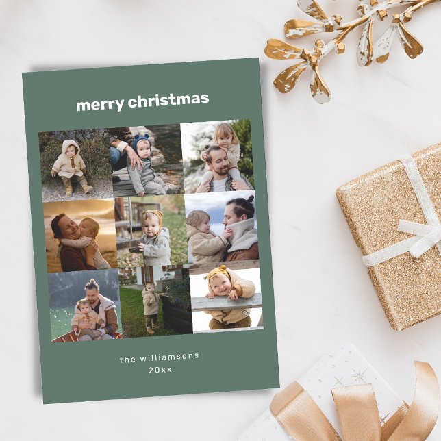 Enkel Glad Jul Flerfotosgrid Söt Grön Julkort (Skapare uppladdad)