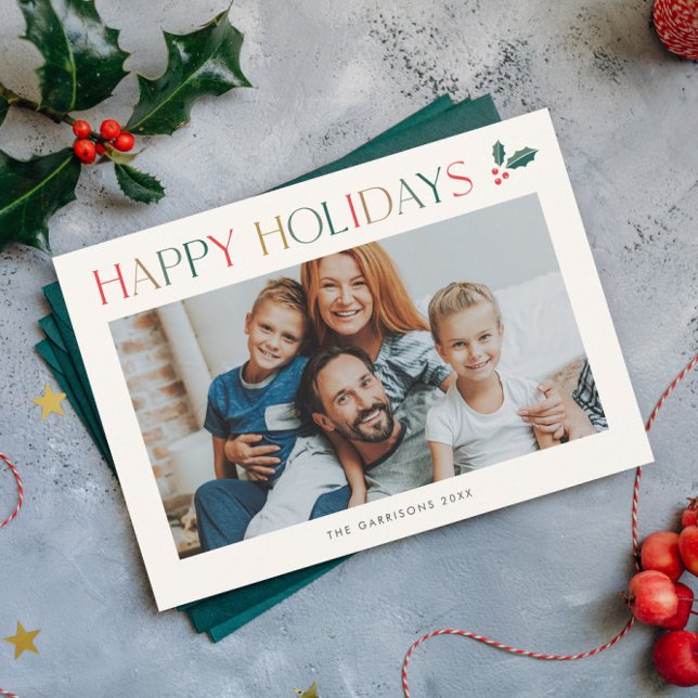 Enkel Glad Jul med 2 Bilder i Färg Julkort (Modern Colorful 2 Photo Happy Holidays Card.)