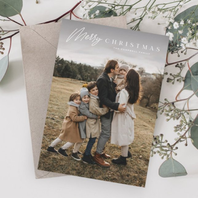 Enkel Glad Jul Skript 3 Foto Julkort (Simple script merry christmas photo holiday cards.)