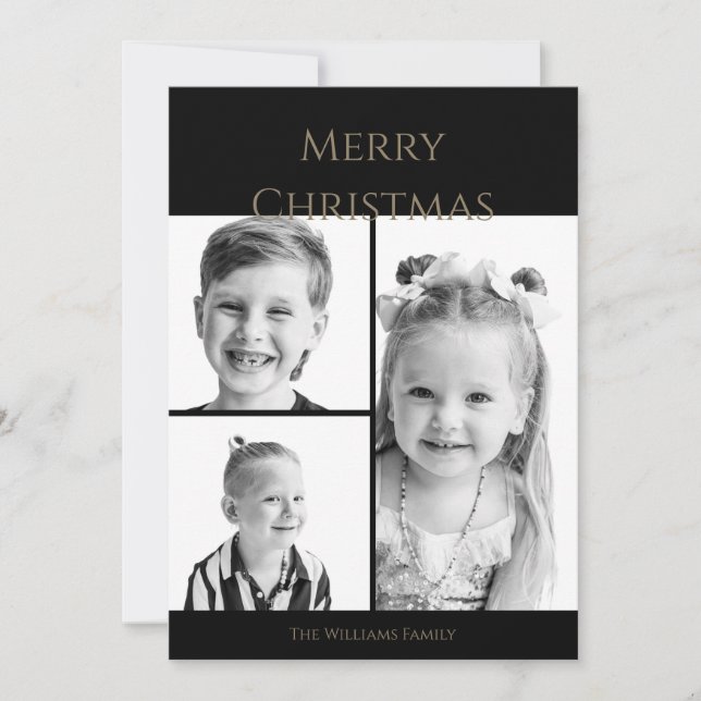 Enkel Glad Jul Svart Vitt Fotokollage Julkort (Framsida)