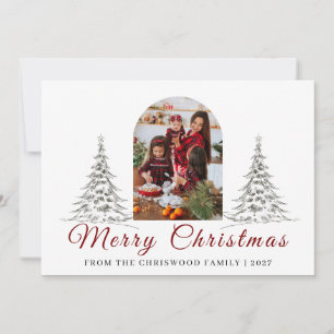 Enkel Glad Jul Tall Familjefoto Julkort