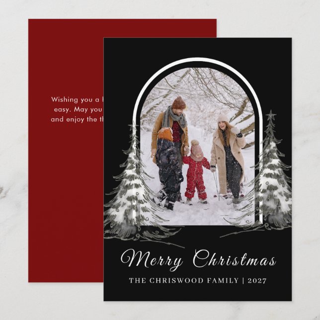 Enkel Glad jul tall familjefoto Julkort (Fram/baksida)