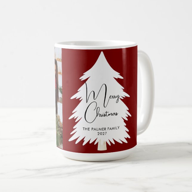 Enkel Glad jul tall familjefoto Kaffemugg (Framsida höger)