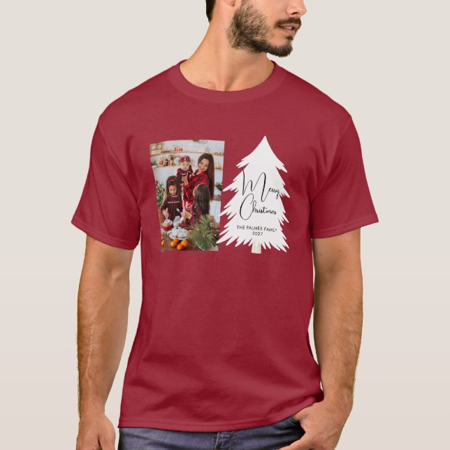 Enkel Glad Jul Tall Familjefoto T Shirt (Framsida)