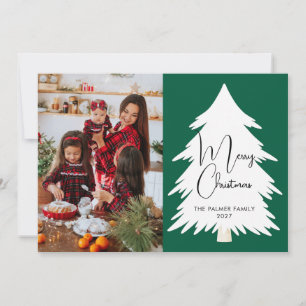 Enkel Glad Jul Tall Träd familjefoto Julkort