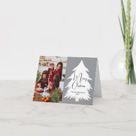 Enkel Glad Jul Tall Träd familjefoto Kort