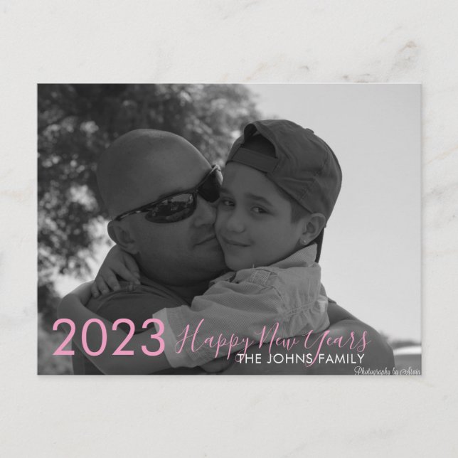 Enkel Glad Nyår 2023 Rosa Skrift Foto  Vykort (Framsida)