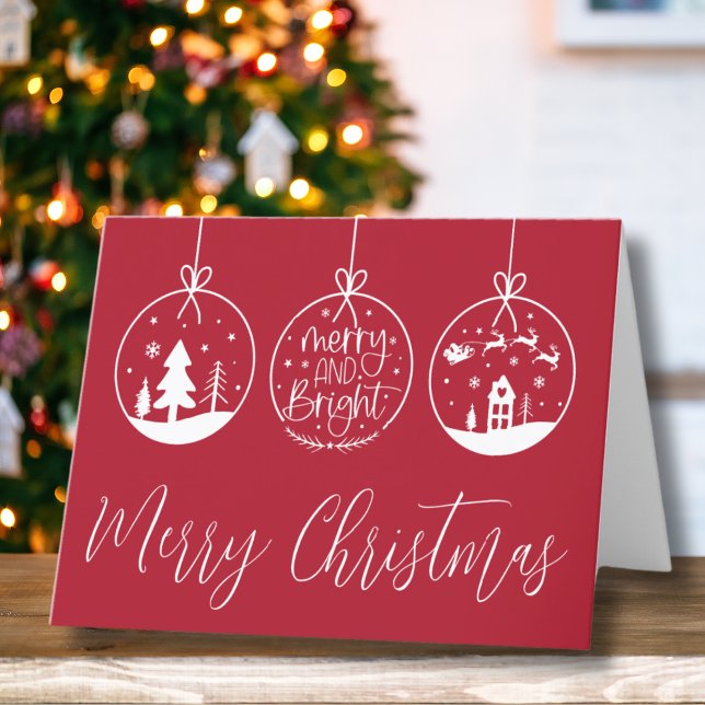 Enkel Glad Och Ljus Jul Helgkort (Red Simple Merry And Bright Christmas Holiday Card)