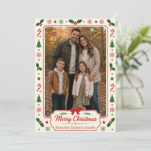 Enkel God Jul Familjefotokort Tack Kort