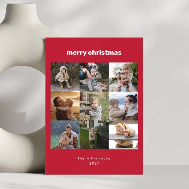 Enkel God Jul Flerfotosgrid Modern Röd Julkort (Skapare uppladdad)