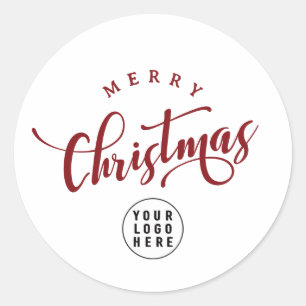 Enkel God Jul Röd Skrift Företagets Logotyp Runt Klistermärke
