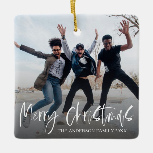 Enkel god jul, svart och vit jul julgransprydnad keramik (Framsida)