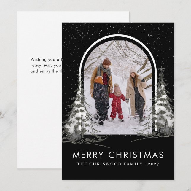 Enkel God Jul Tall Familjefoto Julkort (Fram/baksida)