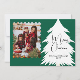 Enkel God Jul Tall Träd familjefoto Julkort
