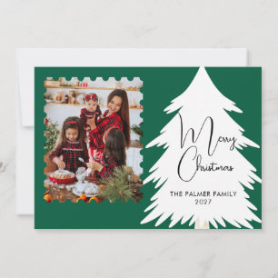 Enkel God Jul Tall Träd familjefoto Julkort