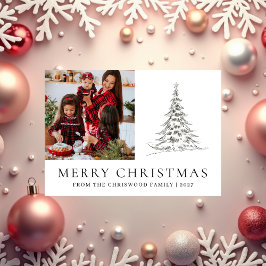 Enkel God Jul Tall Träd familjefoto Julkort