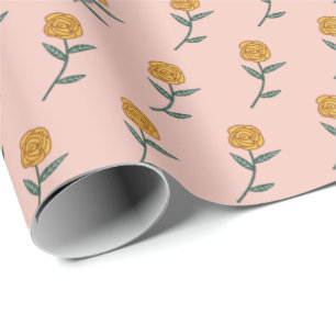 Enkel Golden Ro Ditsy Blommigt Rosa Helgdag Gift Presentpapper
