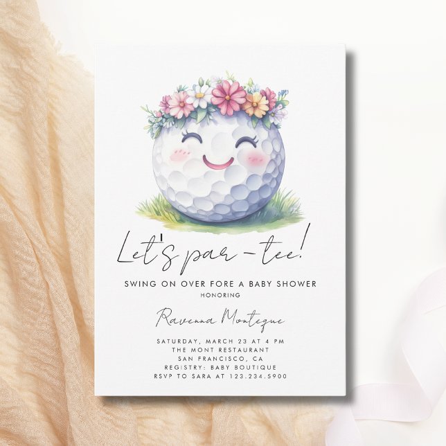 Enkel golfblomsterkrans Låter Par-Tee Baby Shower Inbjudningar (Skapare uppladdad)