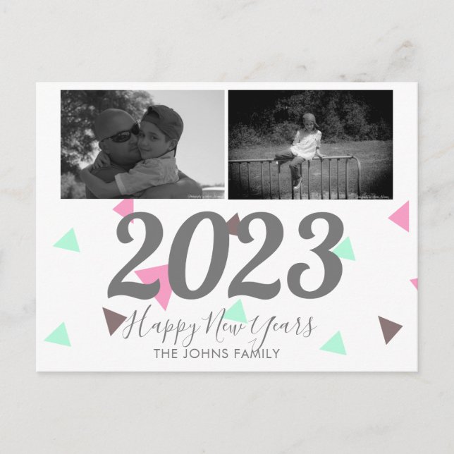 Enkel Gott Nytt År 2023 Rosa Konfetti Vykort (Framsida)