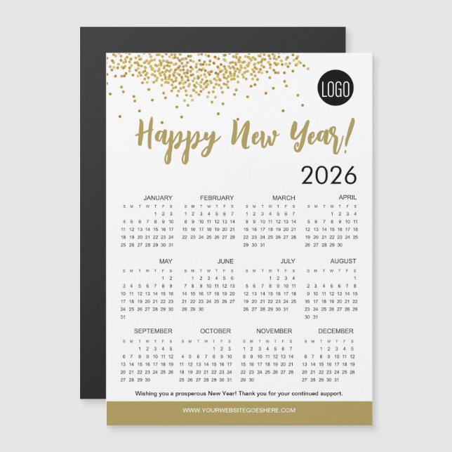 Enkel Gott nytt år 2026-kalender - din Logotyp (Fram/baksida)