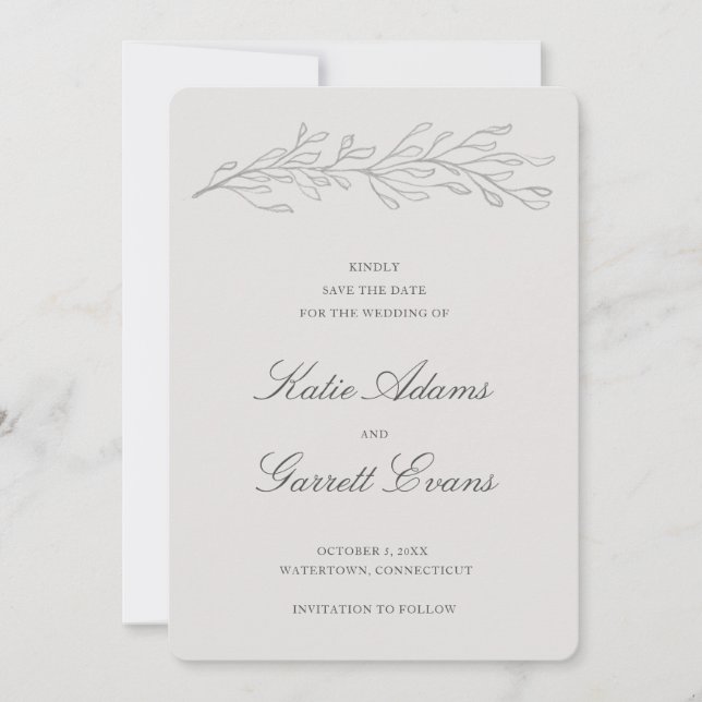 Enkel Grå Elegant Bröllop Spara Datumet (Framsida)