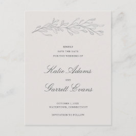 Enkel grå elegant bröllopsinbjudan att spara datum meddelande vykort