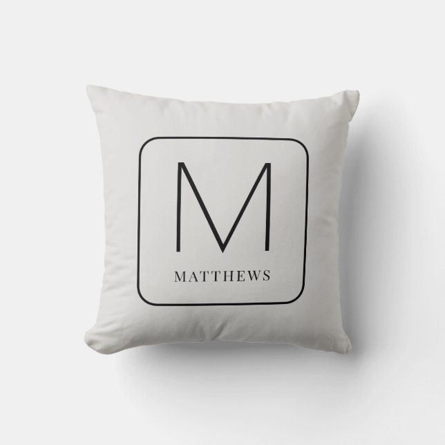 Enkel grå och svart modern monogram kastkudde kudde (Framsida)